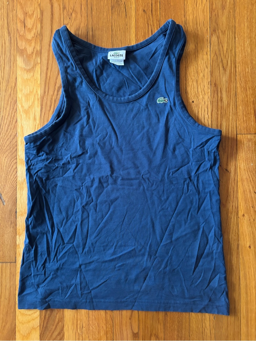 Lacoste Navy Blue Slim Fit Tank with Green Crocodile Logo